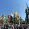 Flags of the UK's historic counties fly in Parliament Square, 23 July 2021