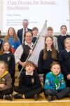 Keith Primary School pupils and vexillologist Philip Tibbetts launch the Banffshire flag design competition, February 2023.