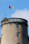 The official Aberdeenshire flag flies over Castle Fraser at its unveiling, 22 April 2023