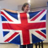 Katie Ayers displays her knitted Union Jack