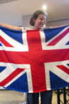Katie Ayers displays her knitted Union Jack