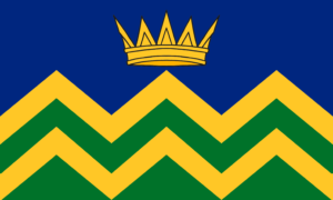 Cumbria Flag – a gold crown on blue above four zigzag lines of alternating green and yellow