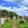 The Saltire Memorial flying the Scottish flag in the Parish Churchyard, Athelstaneford, East Lothian