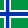 Describes the South Uist Flag: a blue Scandinavian cross edged in white on a green field